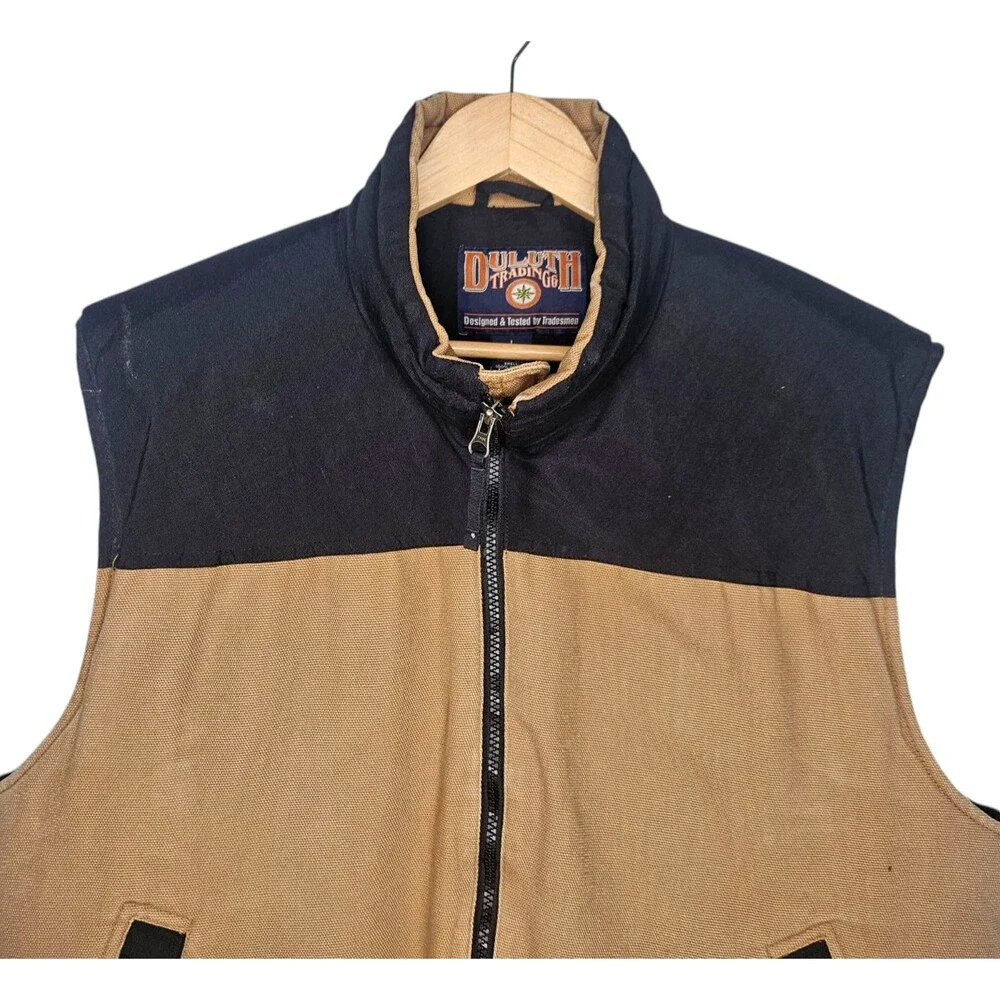 DULUTH TRADING Canvas Work Vest Men's Large Goose Down Insulated Utility Rugged